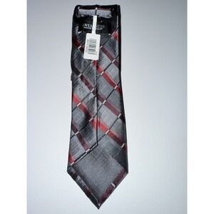Kenneth‎ Cole Reaction AWEARNESS Plaid Tie Gray Red Black Classic Menswear